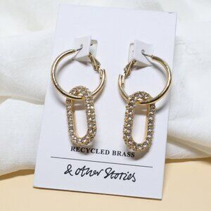 & Other Stories Gold Crystal Oval Dangle Hoop Earrings Elegant Gift Idea